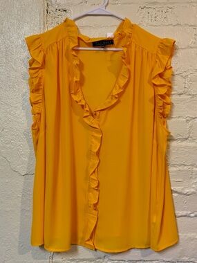 Eloquii Bright Yellow Ruffle Trim Sleeveless Blouse
